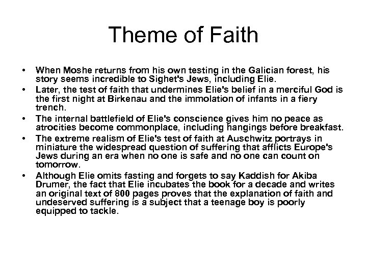 Theme of Faith • • • When Moshe returns from his own testing in