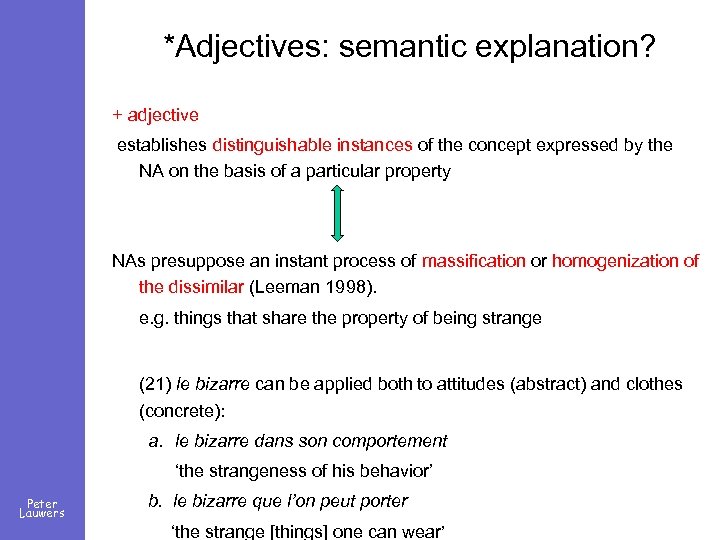 *Adjectives: semantic explanation? + adjective establishes distinguishable instances of the concept expressed by the