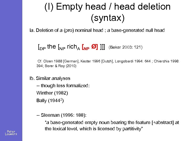 (I) Empty head / head deletion (syntax) Ia. Deletion of a (pro) nominal head