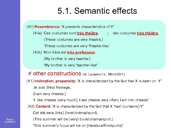 5. 1. Semantic effects (40) Resemblance: ‘X presents characteristics of Y’ (40 a) Ces