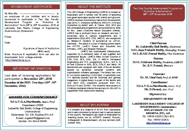 SPONSORSHIP CERTIFICATE Mr. /Mrs. /Ms. ----------------------, is an employee of our Institute and is