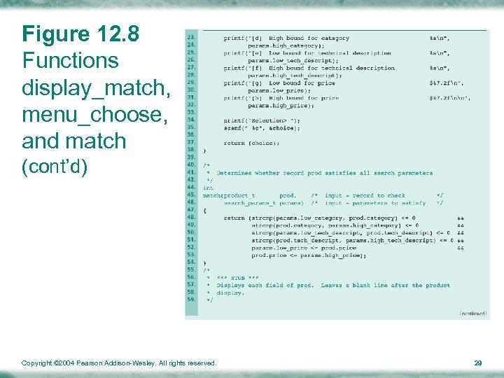 Figure 12. 8 Functions display_match, menu_choose, and match (cont’d) Copyright © 2004 Pearson Addison-Wesley.