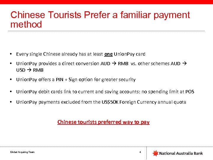 Chinese Tourists Prefer a familiar payment method • Every single Chinese already has at
