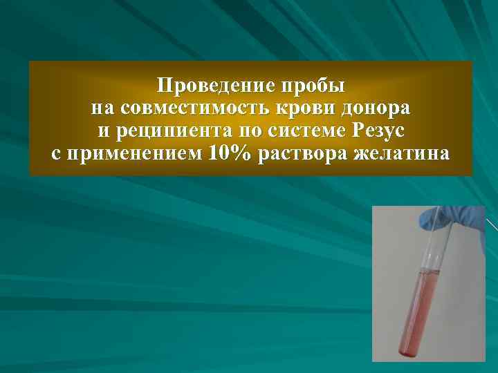 Проведение пробы на совместимость крови донора и реципиента по системе Резус с применением 10%