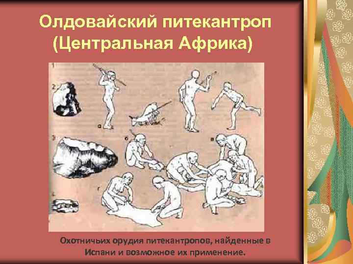 Олдовайский питекантроп (Центральная Африка) Охотничьих орудия питекантропов, найденные в Испани и возможное их