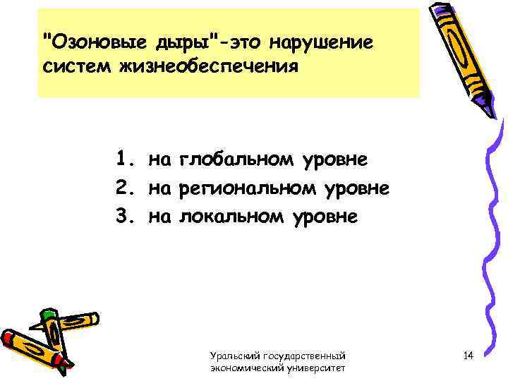 "Озоновые дыры"-это нарушение систем жизнеобеспечения 1. на глобальном уровне 2. на региональном уровне 3.