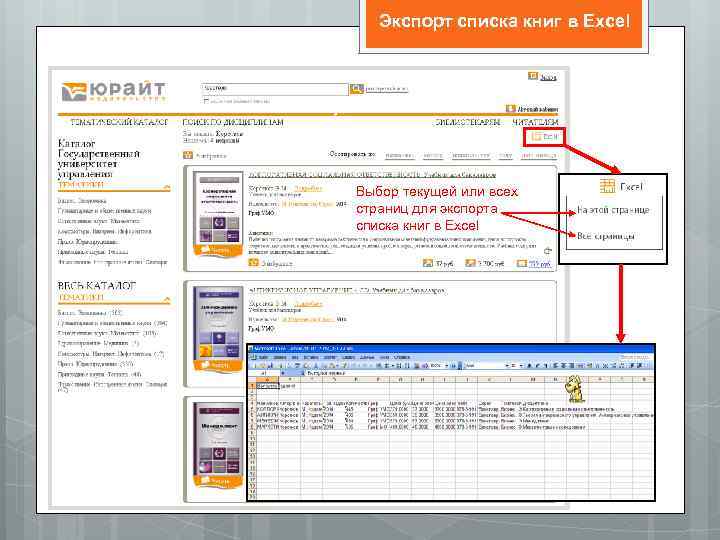 Экспорт списка книг в Excel Выбор текущей или всех страниц для экспорта списка книг