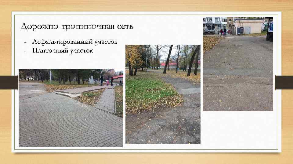 Дорожно-тропиночная сеть - Асфальтированный участок - Плиточный участок 