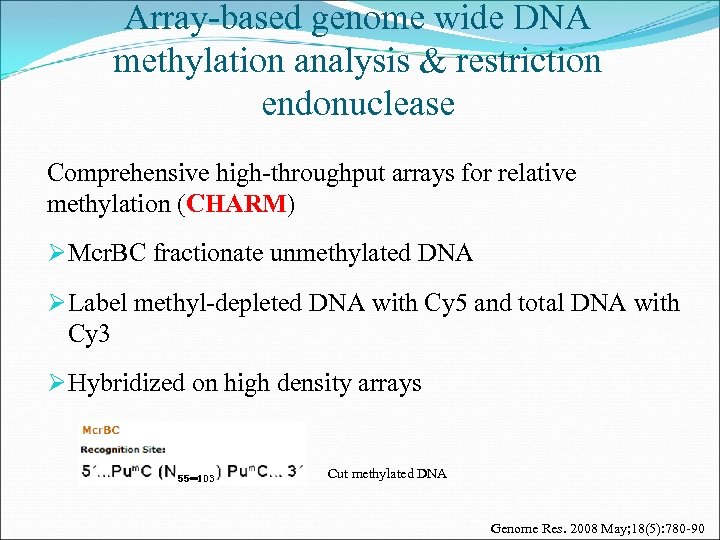 Array-based genome wide DNA methylation analysis & restriction endonuclease Comprehensive high-throughput arrays for relative