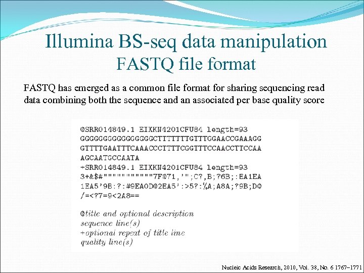 Illumina BS-seq data manipulation FASTQ file format FASTQ has emerged as a common file