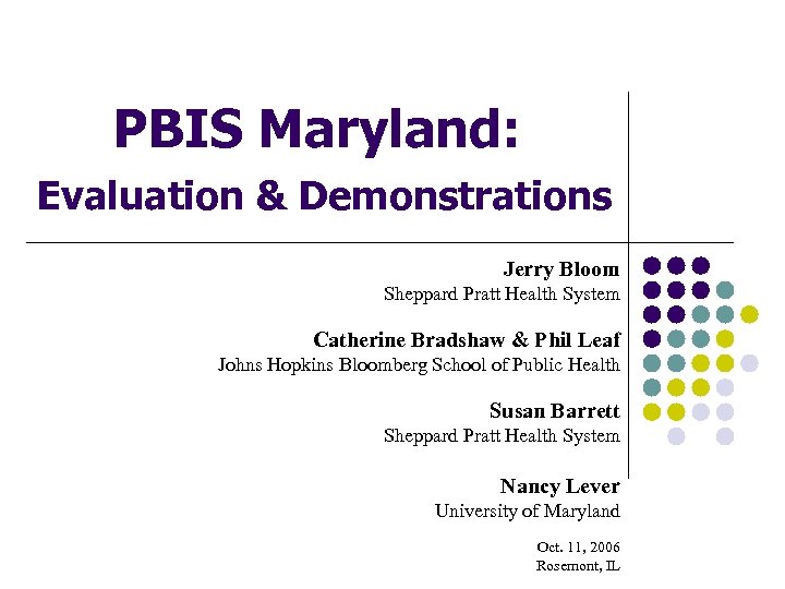 PBIS Maryland: Evaluation & Demonstrations Jerry Bloom Sheppard Pratt Health System Catherine Bradshaw &