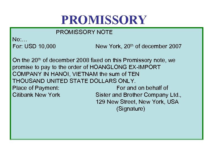 PROMISSORY NOTE No: … For: USD 10, 000 New York, 20 th of december