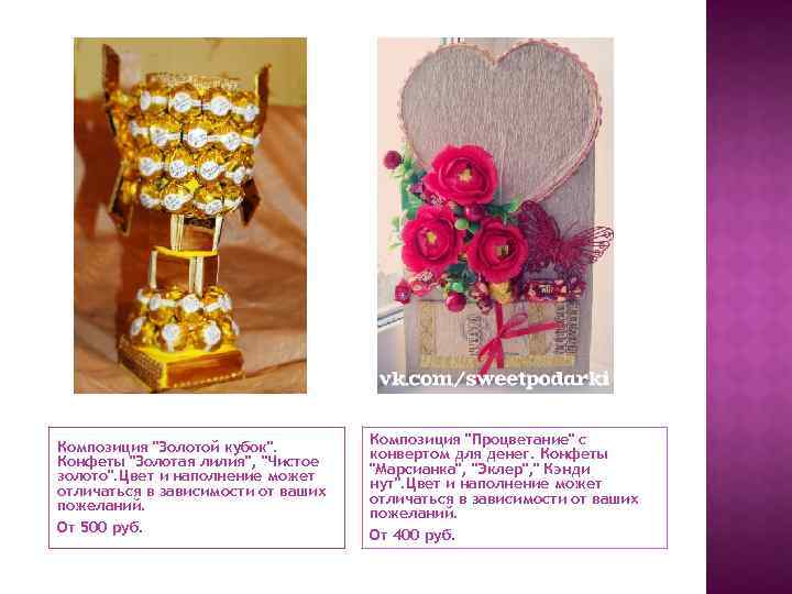 Композиция "Золотой кубок". Конфеты "Золотая лилия", "Чистое золото". Цвет и наполнение может отличаться в