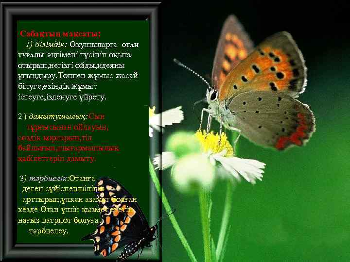 Сабақтың мақсаты: 1) білімдік: Оқушыларға ОТАН ТУРАЛЫ әңгімені түсініп оқыта отырып, негізгі ойды, идеяны