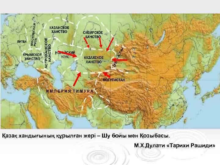 Қазақ хандығының құрылған жері – Шу бойы мен Қозыбасы. М. Х. Дулати «Тарихи Рашиди»