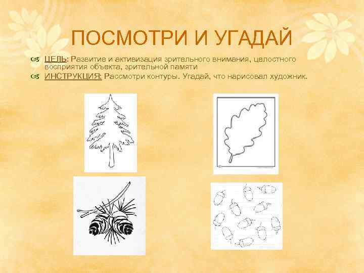 ПОСМОТРИ И УГАДАЙ ЦЕЛЬ: Развитие и активизация зрительного внимания, целостного восприятия объекта, зрительной памяти