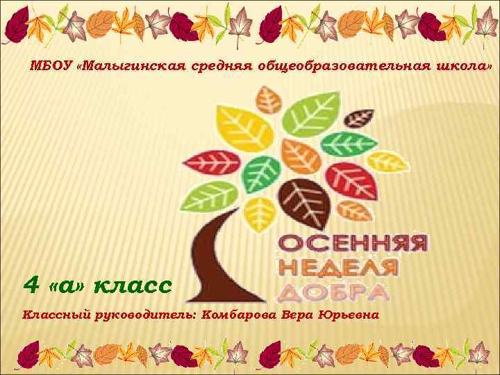 МБОУ «Малыгинская средняя общеобразовательная школа» 4 «а» класс Классный руководитель: Комбарова Вера Юрьевна 