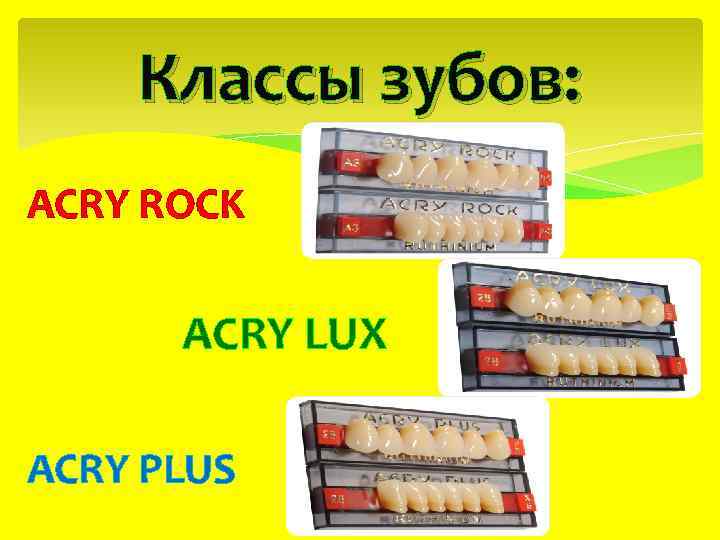 Классы зубов: ACRY ROCK ACRY LUX ACRY PLUS 