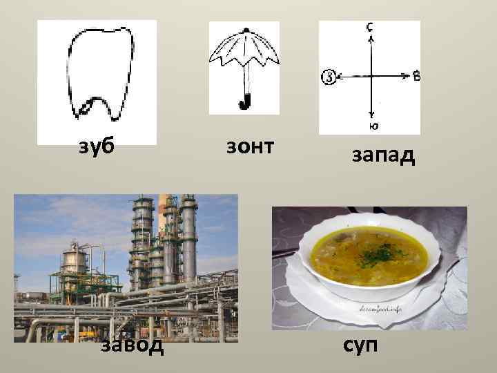 зуб завод зонт запад суп 