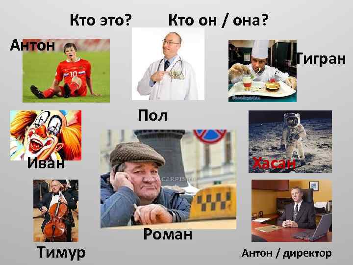 Кто это? Кто он / она? Антон Тигран Пол Хасан Иван Тимур Роман Антон