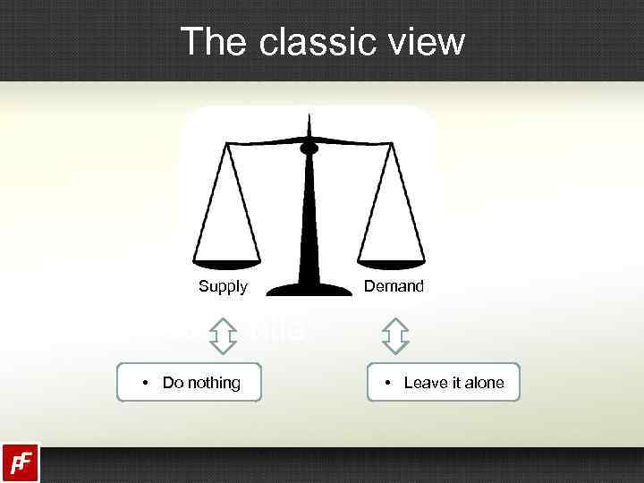 The classic view Supply • Do nothing Demand • Leave it alone 