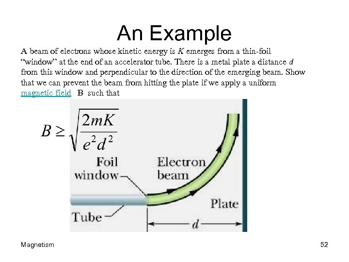 An Example A beam of electrons whose kinetic energy is K emerges from a