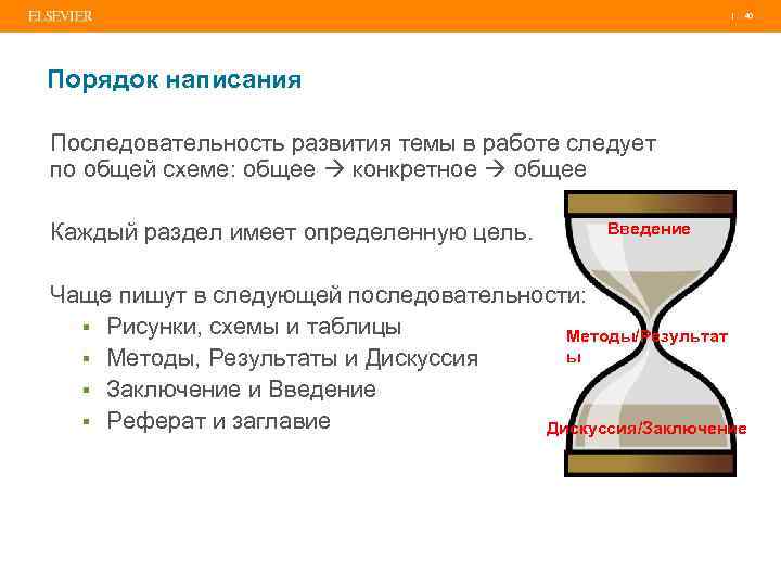 | 40 Порядок написания Последовательность развития темы в работе следует по общей схеме: общее