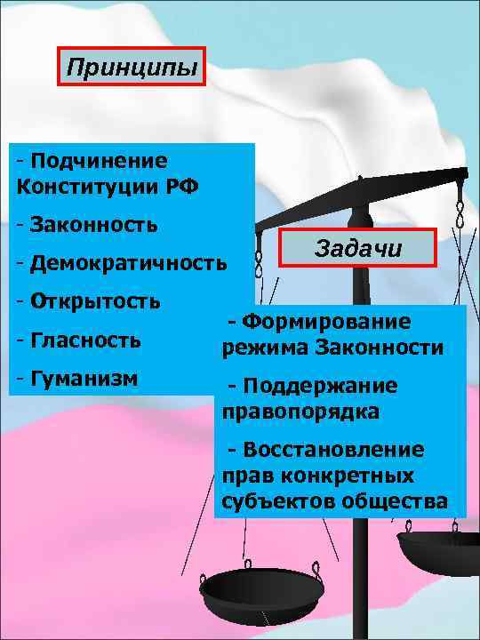 Принципы - Подчинение Конституции РФ - Законность - Демократичность - Открытость - Гласность -