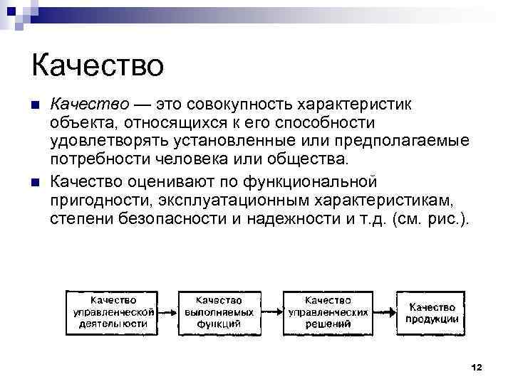 Качество n n Качество — это совокупность характеристик объекта, относящихся к его способности удовлетворять