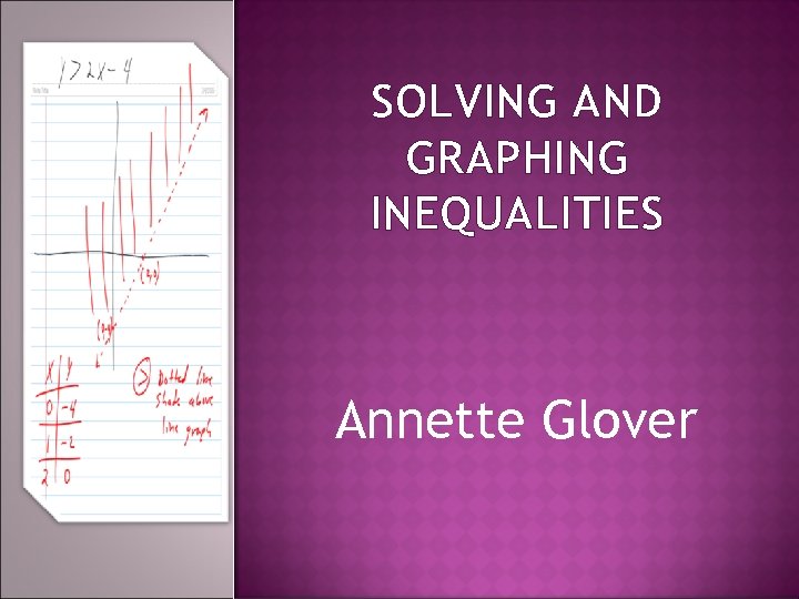 SOLVING AND GRAPHING INEQUALITIES Annette Glover 