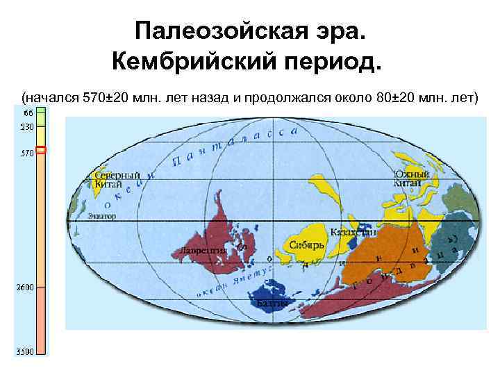 Палеозойская эра. Кембрийский период. (начался 570± 20 млн. лет назад и продолжался около 80±