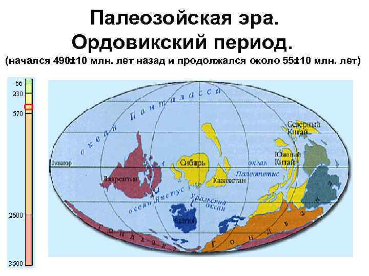 Палеозойская эра. Ордовикский период. (начался 490± 10 млн. лет назад и продолжался около 55±