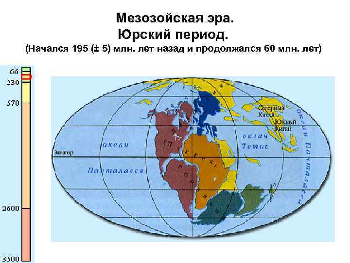 Мезозойская эра. Юрский период. (Начался 195 (± 5) млн. лет назад и продолжался 60