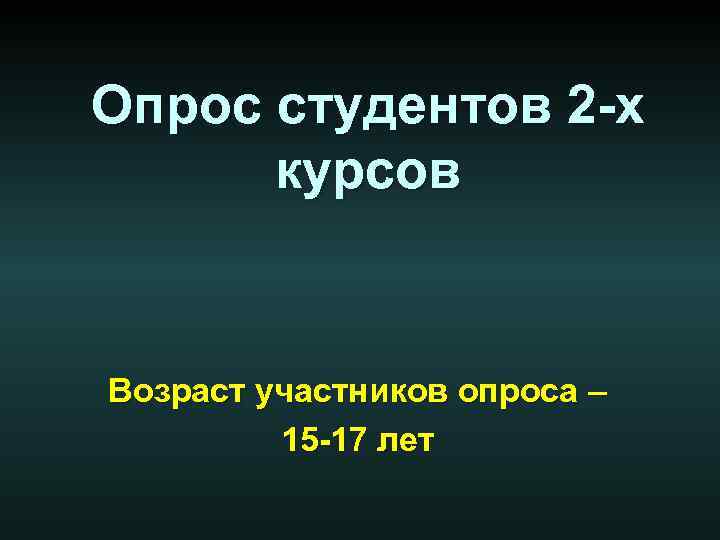 Опрос студентов 2 -х курсов Возраст участников опроса – 15 -17 лет 