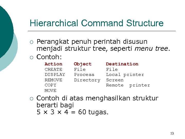 Hierarchical Command Structure ¡ ¡ Perangkat penuh perintah disusun menjadi struktur tree, seperti menu