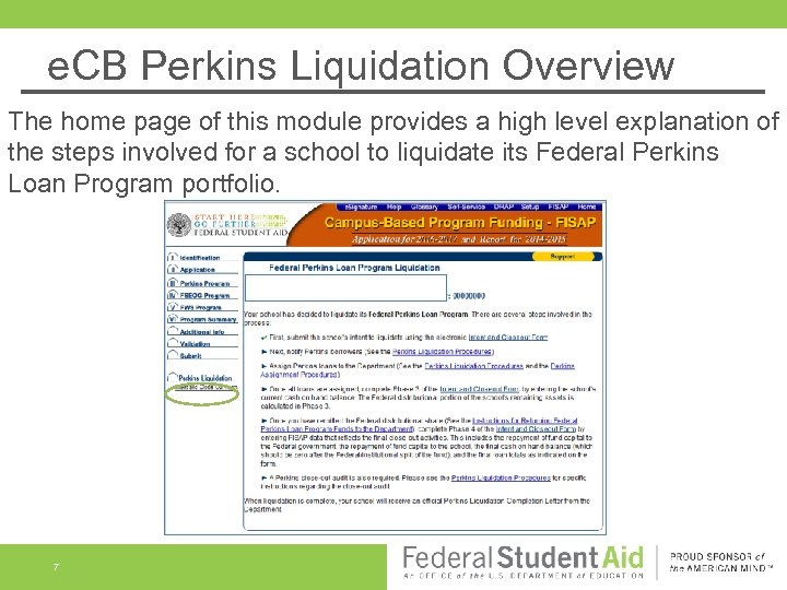 e. CB Perkins Liquidation Overview The home page of this module provides a high