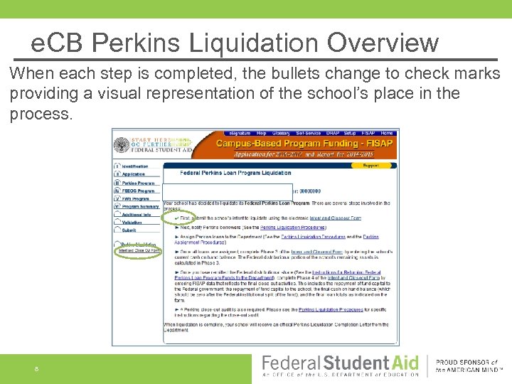 e. CB Perkins Liquidation Overview When each step is completed, the bullets change to