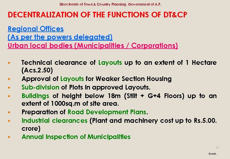 Directorate of Town & Country Planning, Government of A. P. DECENTRALIZATION OF THE FUNCTIONS