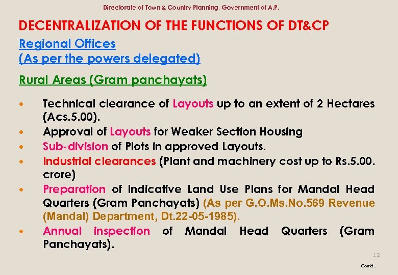 Directorate of Town & Country Planning, Government of A. P. DECENTRALIZATION OF THE FUNCTIONS