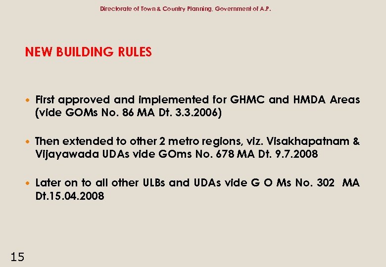 Directorate of Town & Country Planning, Government of A. P. NEW BUILDING RULES First