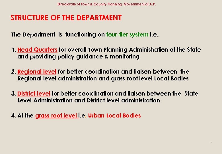 Directorate of Town & Country Planning, Government of A. P. STRUCTURE OF THE DEPARTMENT