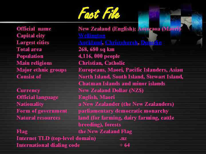 Fact File Official name Capital city Largest cities Total area Population Main religions Major