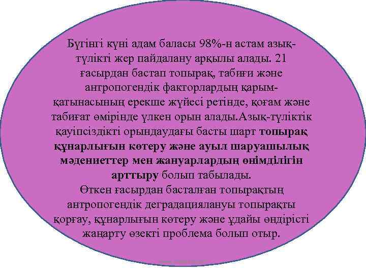 Бүгінгі күні адам баласы 98%-н астам азықтүлікті жер пайдалану арқылы алады. 21 ғасырдан бастап