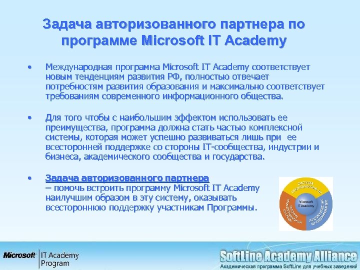 Задача авторизованного партнера по программе Microsoft IT Academy • Международная программа Microsoft IT Academy