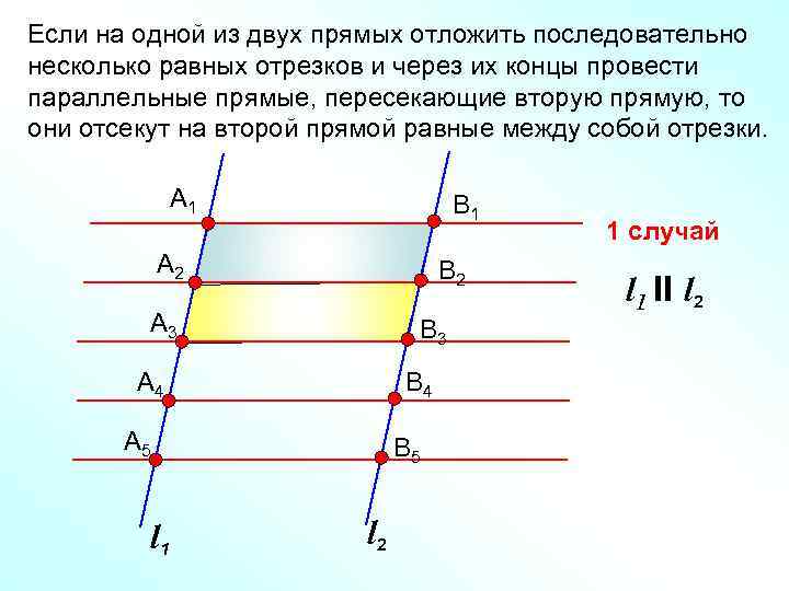 Если на одной из двух прямых отложить последовательно несколько равных отрезков и через их