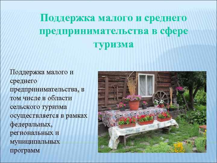 Поддержка малого и среднего предпринимательства в сфере туризма Поддержка малого и среднего предпринимательства, в