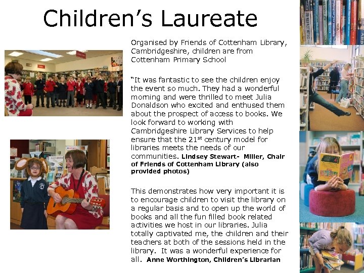 Children’s Laureate Organised by Friends of Cottenham Library, Cambridgeshire, children are from Cottenham Primary
