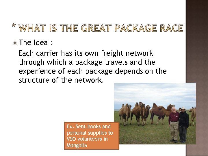  The Idea： Each carrier has its own freight network through which a package