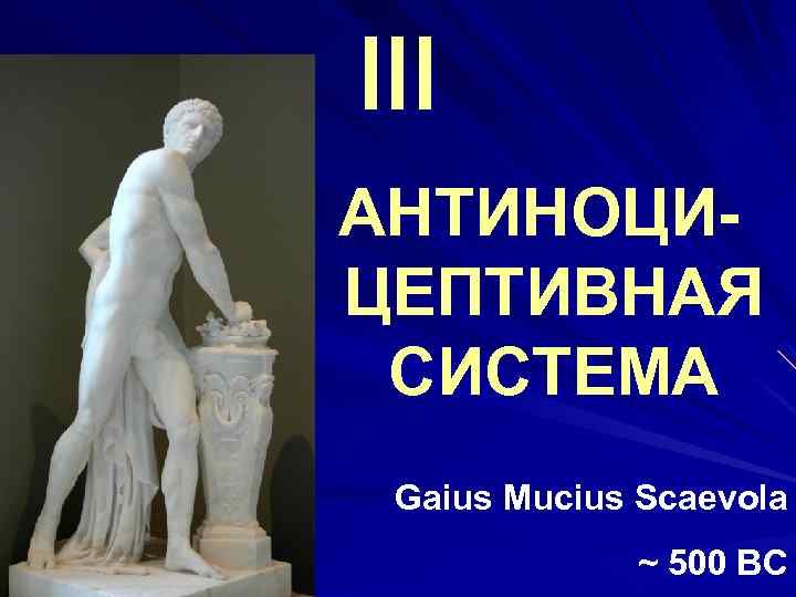 III АНТИНОЦИЦЕПТИВНАЯ СИСТЕМА Gaius Mucius Scaevola ~ 500 BC 
