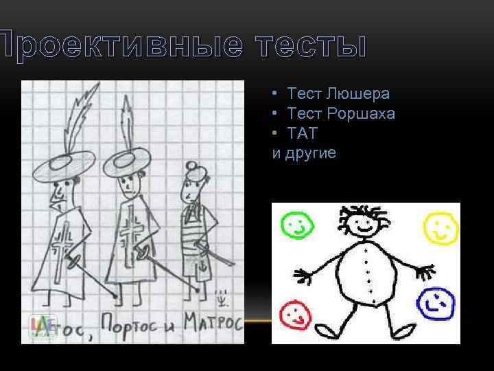 Проективные тесты • Тест Люшера • Тест Роршаха • ТАТ и другие 